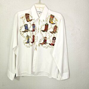 Moda Bianco Men's Vintage Cowboy Appliqued Boots Shirt Size M (15-15 l/2)